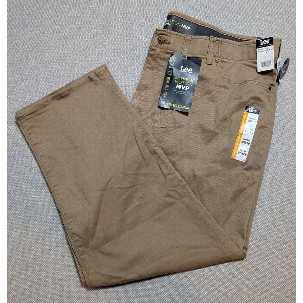 Lee Extreme Motion MVP Mens Pants Khaki 50x29 Oscar Big & Tall Relaxed Straight